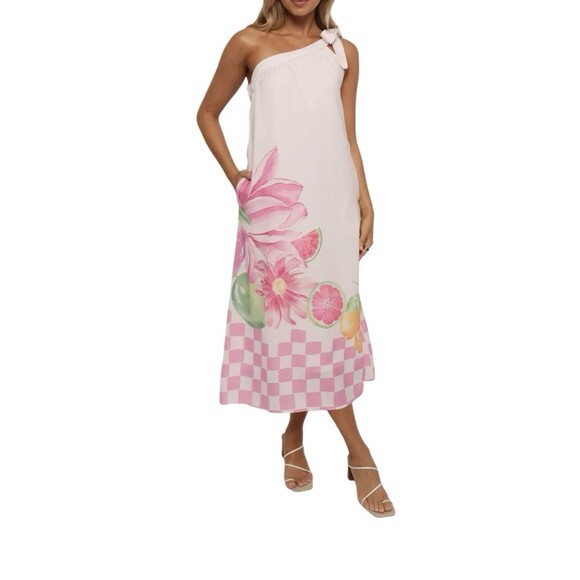 Petal & Pup Dresses & Skirts - Petal and Pup Reagan One-Shoulder Linen Blend Lined Midi Dress Size Medium NWOT